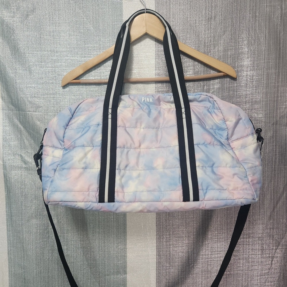 PINK Victoria's Secret Y2K Puffy Quilted Duffel Bag Pastel Goth Tie Dye Cloud